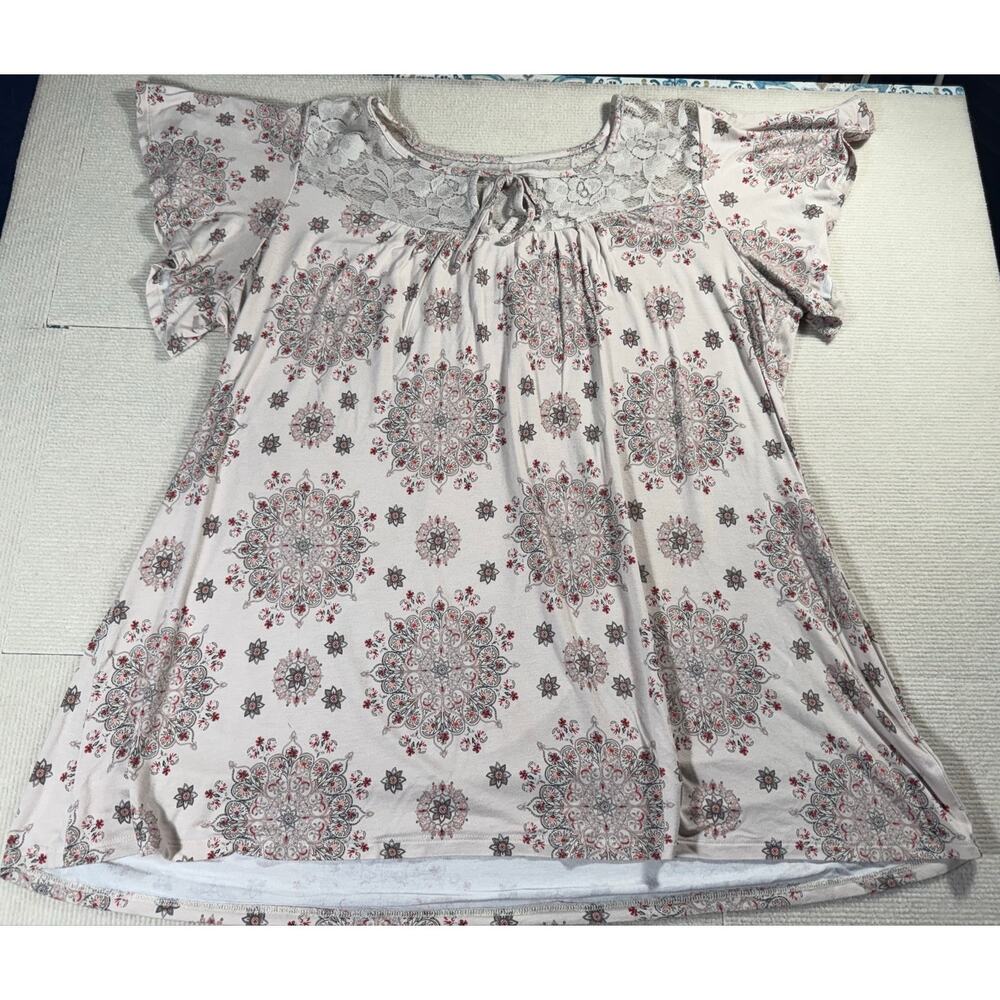 Romantic Earthy Boho Lace Yoke Peasant Blouse Torrid 1 Womens 1X Flutter Sleeves